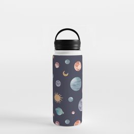 Watercolor planets, suns and moons - galaxy pattern Water Bottle