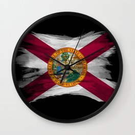 Florida state flag brush stroke, Florida flag background Wall Clock