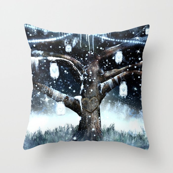 Rustic Winter Tree Throw Pillow