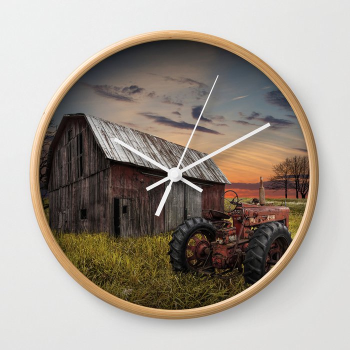 Abandoned Farmall Tractor and Barn Wall Clock