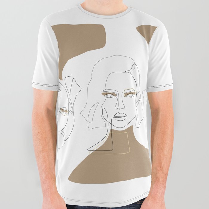 Chic Tan / Beige girl face with short hairstyle All Over Graphic Tee