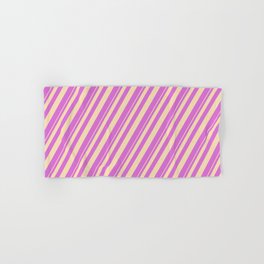 [ Thumbnail: Tan & Orchid Colored Lined Pattern Hand & Bath Towel ]