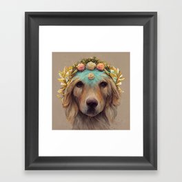 Golden Retriever with Flower Crown Portrait Framed Art Print