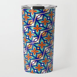 Retro Flower Tile Pattern - Hummingbird Charm Travel Mug