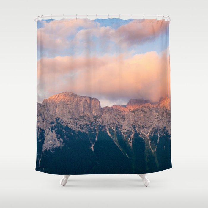 Pink Sunset over Mount Amazing Shower Curtain