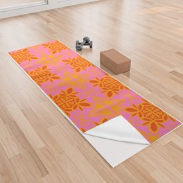 Cheerful Retro Modern Kitchen Tile Pattern Hot Pink and Red Yoga Towel