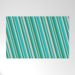 [ Thumbnail: Sea Green, Light Gray & Dark Turquoise Colored Stripes/Lines Pattern Welcome Mat ]
