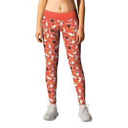beagle scatter coral red Leggings