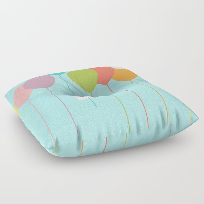 Fluffy bunnies and the rainbow balloons Floor Pillow by eugeniaart Society6