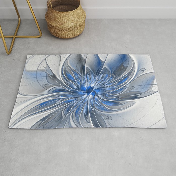 Abstract Art with Blue Modern Fantasy Flower Fractal Rug