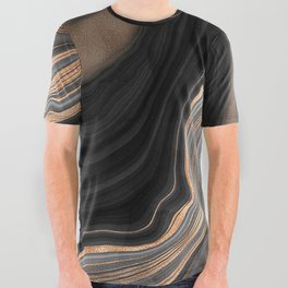 Elegant black marble with gold and copper veins All Over Graphic Tee