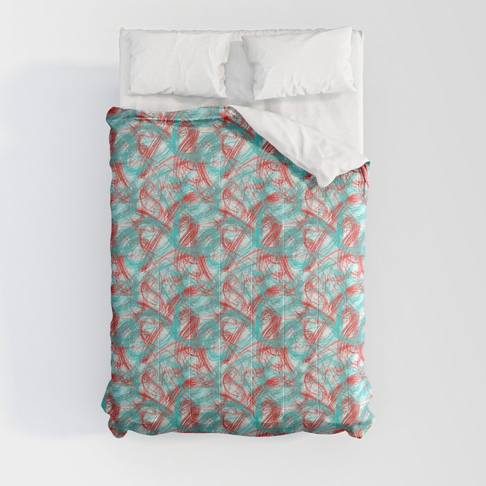 Abstract red and turquoise brush strokes Comforter