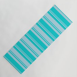 [ Thumbnail: Dark Turquoise and Light Blue Colored Striped/Lined Pattern Yoga Mat ]