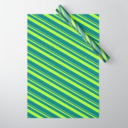 [ Thumbnail: Light Green and Teal Colored Striped Pattern Wrapping Paper ]