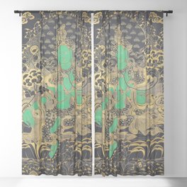 Green Tara Thangka, Buddhist Art Sheer Curtain