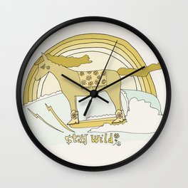 stay wild child wild horses cowboy boots .// retro surf art by surfy birdy Wall Clock