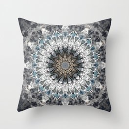 Gray, blue Mandala Throw Pillow