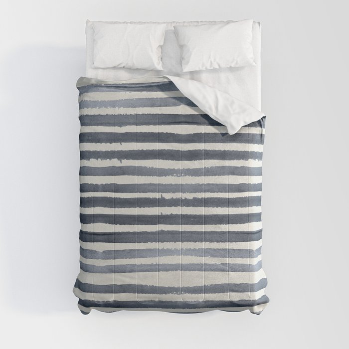 Simply Shibori Stripes Indigo Blue on Lunar Gray Comforter