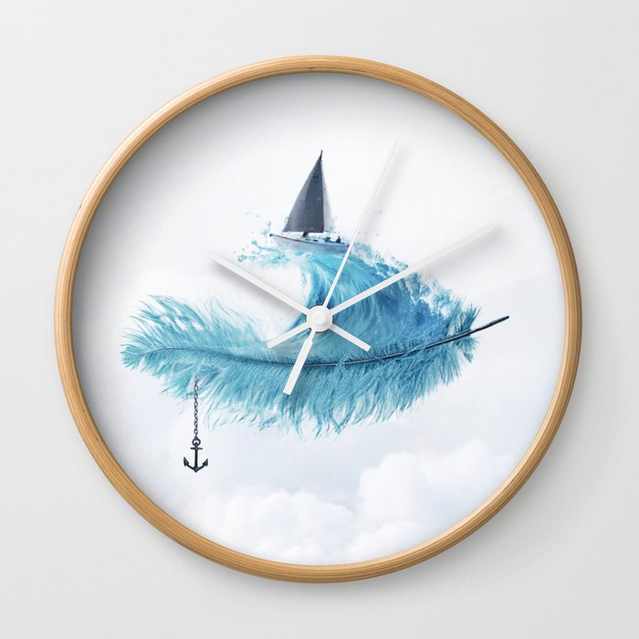 Water Feather • Blue Feather I Wall Clock