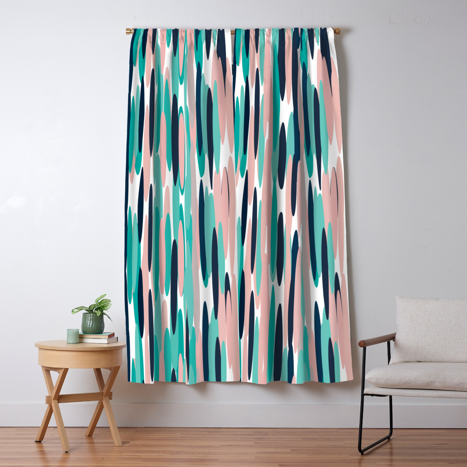 Boho Striped Pattern Teal Pink Indigo Blue Blackout Curtain By