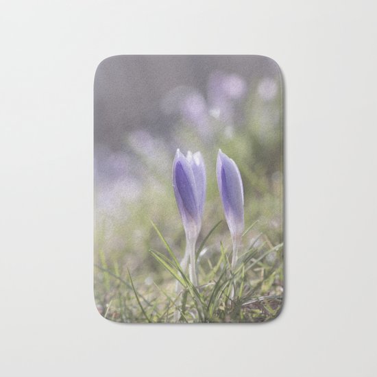 Crocuses at early backlight - Blue flowers - flower Bath Mat