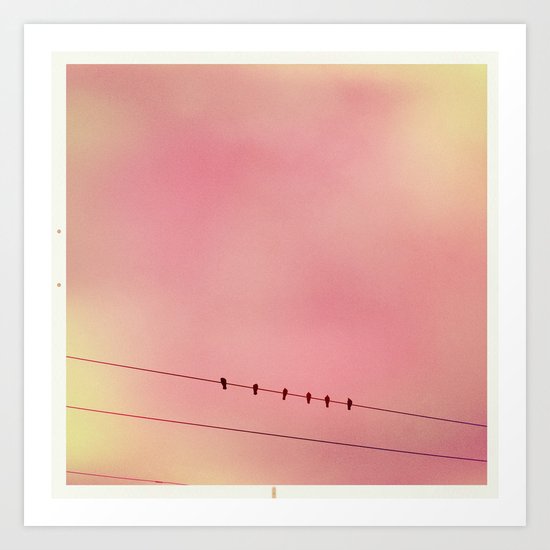 Pink Sky and 6 Birds Art Print