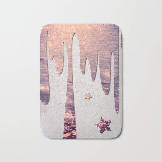 Glittery Purple Ocean Dripping on Grunge White Wall Bath Mat
