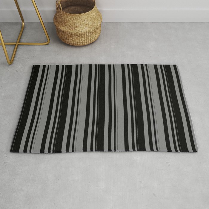 Black & Grey Colored Stripes Pattern Rug