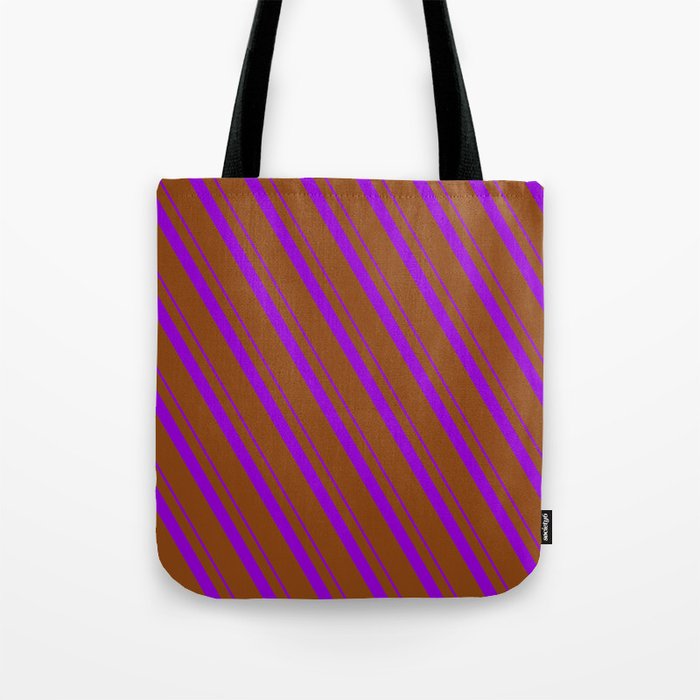 Dark Violet and Brown Colored Striped/Lined Pattern Tote Bag