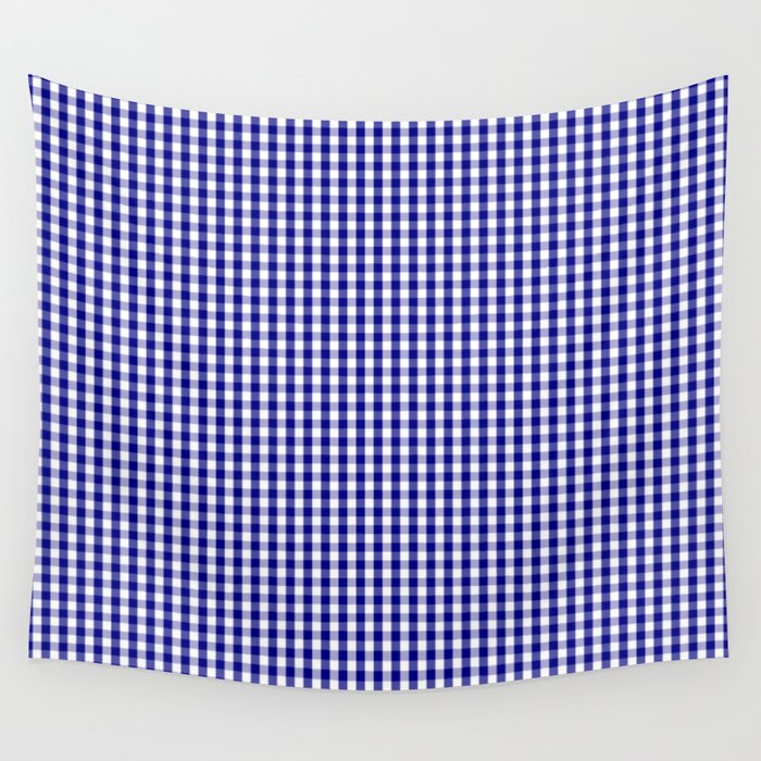 Small Navy Blue and White Gingham Check Plaid Pattern Wall Tapestry