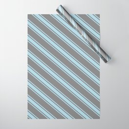 [ Thumbnail: Grey & Light Blue Colored Stripes Pattern Wrapping Paper ]