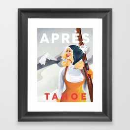 "Apres Tahoe" Cute Retro Pinup Girl Ski Art Framed Art Print