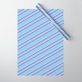 [ Thumbnail: Sky Blue, Beige, and Dark Violet Colored Pattern of Stripes Wrapping Paper ]