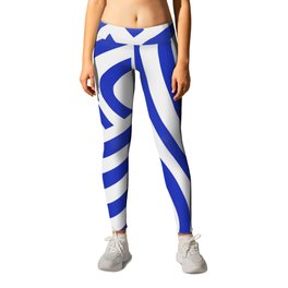 Blue and white stripe abstract Leggings | Simple, Minimal, Graphicdesign, Digital, Tribal, Blue, White, Mudcloth, Stripes, Modern 