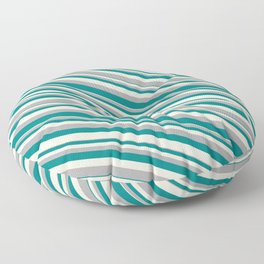 [ Thumbnail: Beige, Dark Gray, and Teal Colored Pattern of Stripes Floor Pillow ]