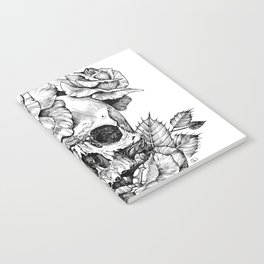 Black and White skull with roses pen drawing Notebook