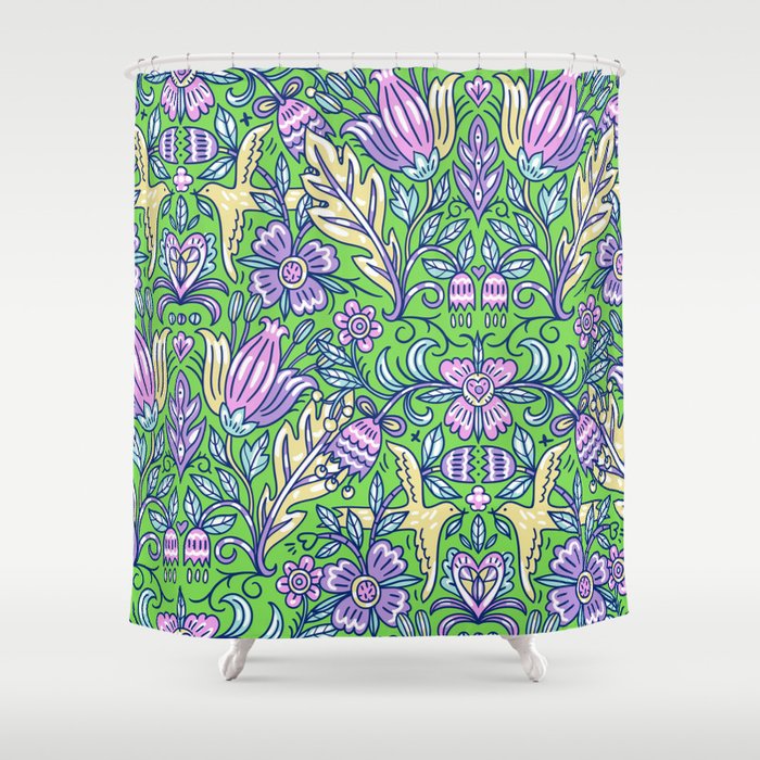 Spring - Plants And Birds Shower Curtain