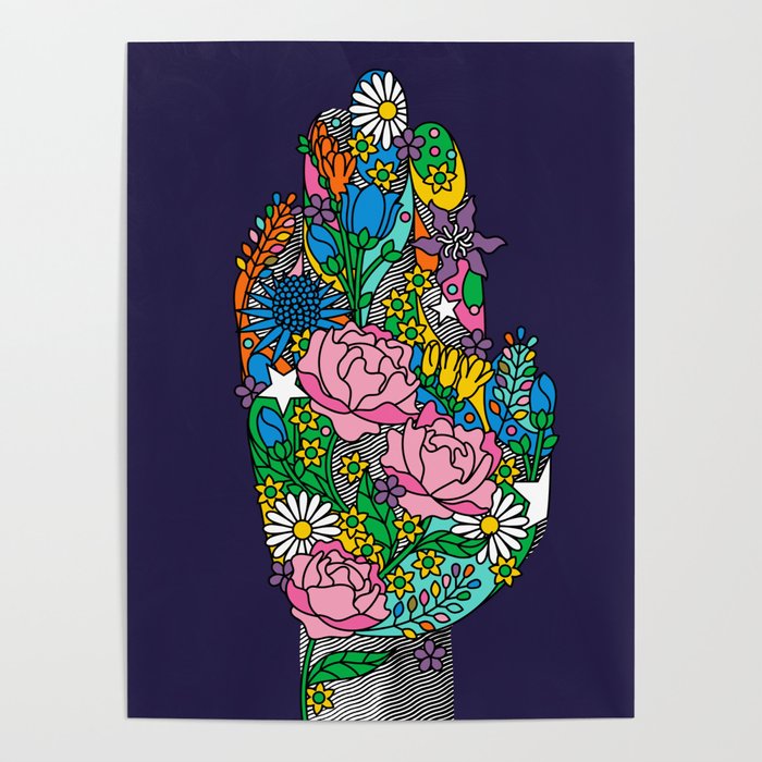 Classic Dark Floral Botanical Hand Connect With Nature Gardener Flowers Garden Poster