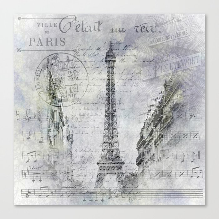 Paris Collage | Eiffel Tower streetscene Canvas Print