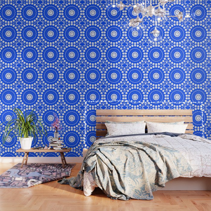 Greek Blue White Mosaic Wallpaper By Willowandtides Society6