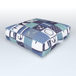 Nautical Blue Patchwork Pattern Outdoor Floor Cushion