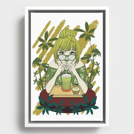 Japanese Matcha Green Tea Anime Girl Framed Canvas