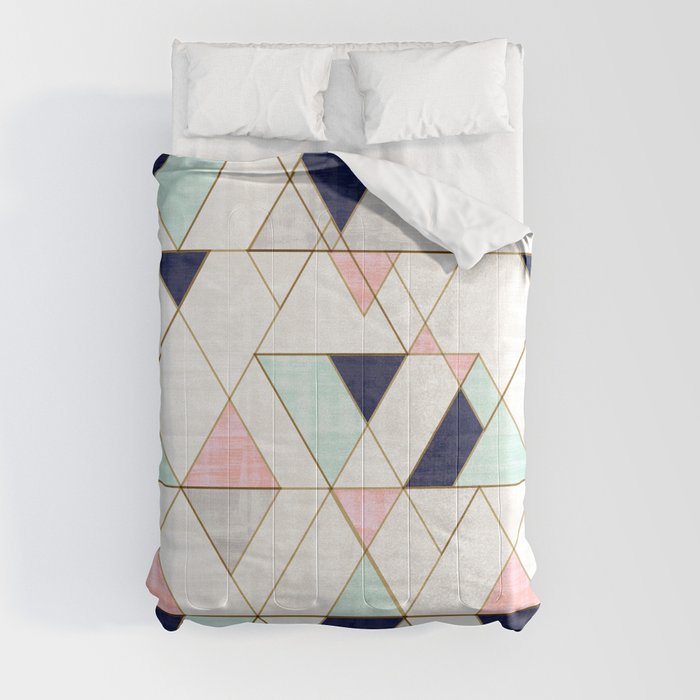 Mod Triangles - Navy Blush Mint Comforter