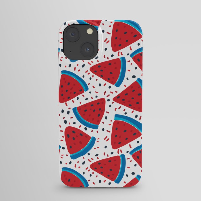 Cute pattern with colorfull watermelon and shapes on white background iPhone Case