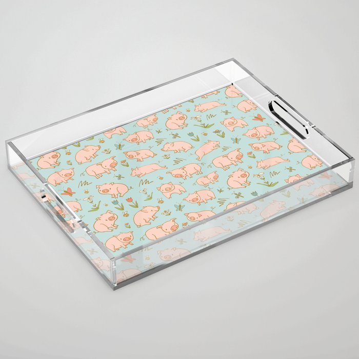 Piglets & Flowers on Blue Acrylic Tray