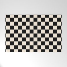 Checkerboard Mini Check Pattern in Black and Almond Cream Welcome Mat