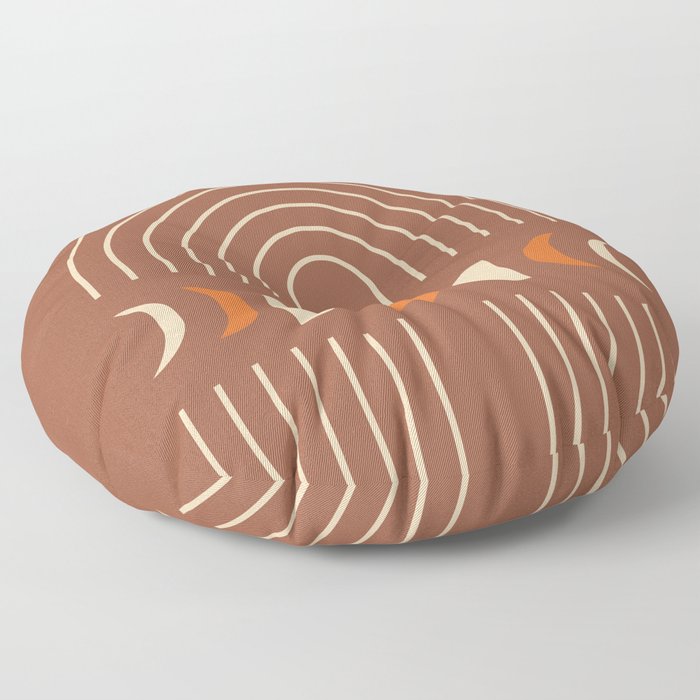 Geometric Lines and Shapes 2 in Terracotta Orange Beige (Rainbow and Moon Phases Abstract) Floor Pillow