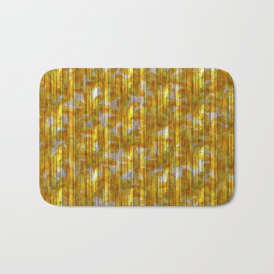 Paintely Wooden Orange and Yellow Flowers Bath Mat