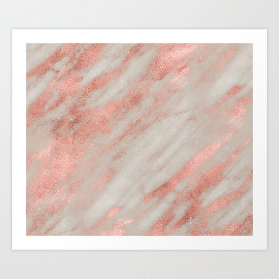 Smooth rose gold on gray marble Art Print