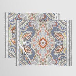 Decorative abstract colorful background, geometric floral doodle pattern with ornate lace frame. Tribal ethnic ornament. Bandanna shawl, tablecloth fabric print, silk neck scarf, kerchief design Placemat